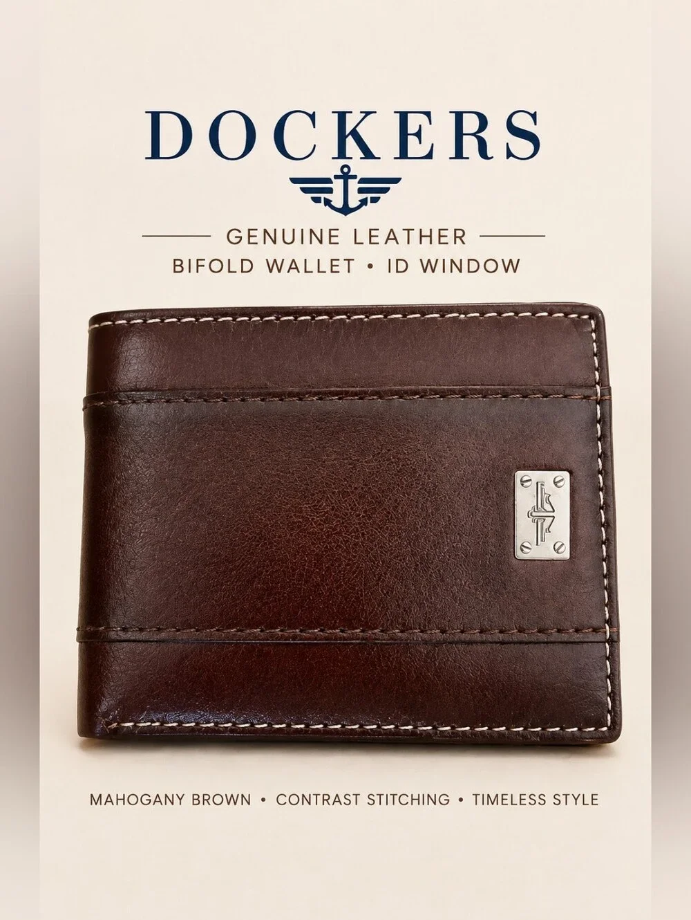 Dockers Genuine Leather Bifold Wallet Brown ID Window